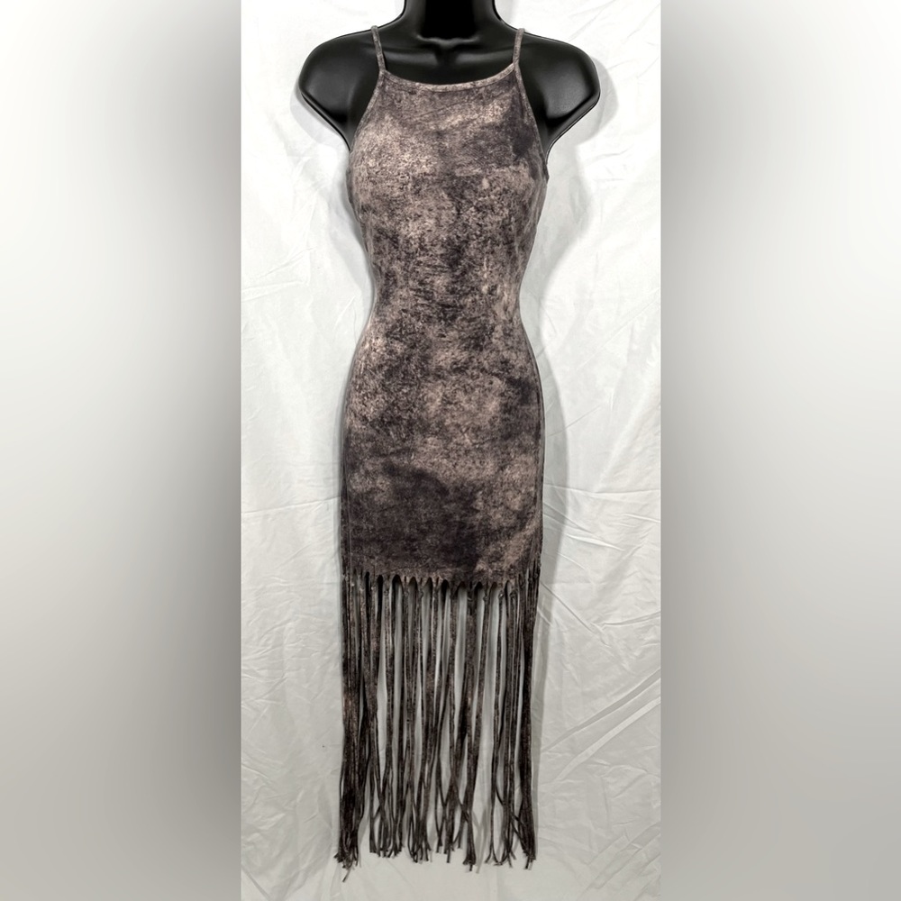 Privately privileged grey tiedye fringe dress
